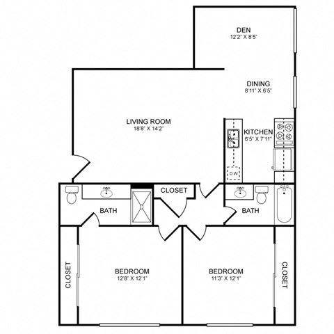 2 Bed 2 Bath (B) Floor Plan at Sunset Square, California, 91790